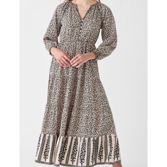 Faherty Phoebe Floral Block Print Maxi Dress Small Pockets Cream Black Blogger - Picture 1 of 9